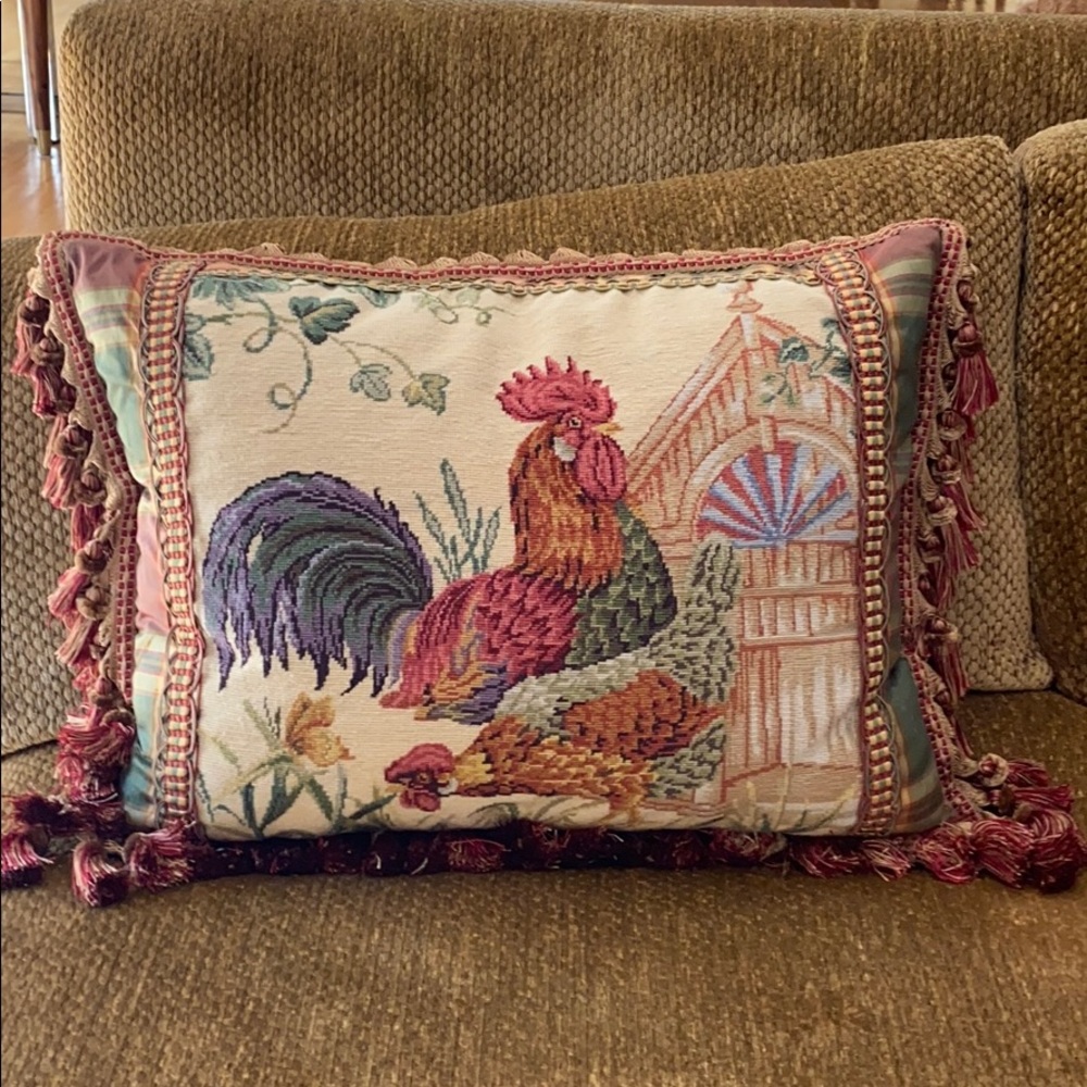 Hand embroidered needlepoint/silk pillow